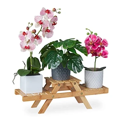 Imagen de Relaxdays Escalera Plantas, Estantería Macetas, 3 Baldas, para Ventana, Bambú, Soporte Flores, 17x51,5x15 cm, Natural