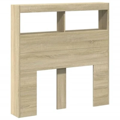 Imagen de vidaXL Cabecero de Cama con LED, Cabecera Decorativa Almacenaje, Armario para Pared, Mueble Dormitorio Hogar, Roble Sonoma 100x17x102 cm