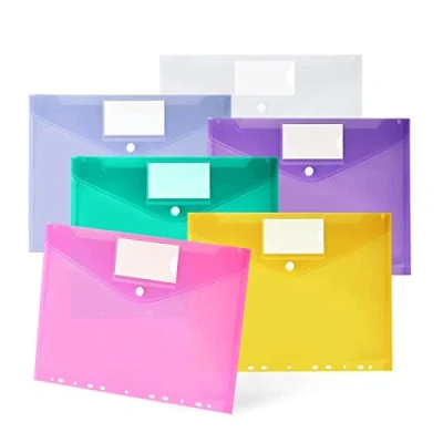 Imagen de Carpetas Plastico A4, 30 PCS Portafolios con 11 Agujeros, Carpeta Sobre Translúcidos para Oficina, la Escuela y el Hogar (6 Colores)