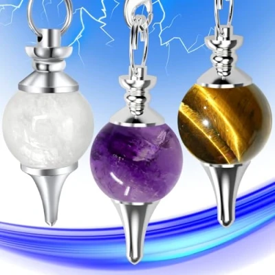 Imagen de Péndulo DE Adivinación Radiestesia Profesional Pack x3 AMATISTA, CRISTAL ROCA y OJO TIGRE [Satisfacción o Reembolso POR VIDA]