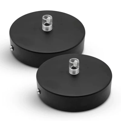 Imagen de DOJA Barcelona Embellecedor Lampara Techo Negro Pack 2 Piezas Rosetones 100 x 25mm Floron Lamparas Roseton Metal Accesorios Para De Techo, Decoracion Habitacion