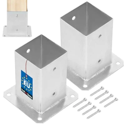 Imagen de KOTARBAU® Juego de 2 Base para Poste 9x9 cm Zincada Acero Anclaje Suelo Atornillable Soporte Postes Madera Cuadrados Galvanizado en Caliente