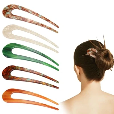 Imagen de 5 horquillas en forma de U para moños, grandes cabello grueso, sujeción extra, francesas el pelo marrón, herramienta (5)