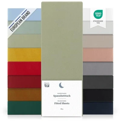 Imagen de Blumtal Basics Set de 2 Sábana Bajera Ajustable Microfibra Cepillada para colchón 25 27 cm Altura, Cama 135: 135 x 190 30 cm, Verde Oliva