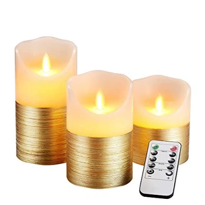 Imagen de AnnSpa 3 Set Oro Velas de LED sin Pilares pilas Llama con Control Remoto, Cera Real Parpadeo Mecha móvil Ámbar Luz amarilla