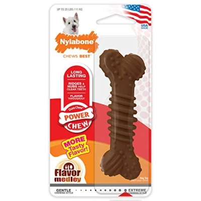 Imagen de Nylabone Juguete masticable en Forma de Hueso para la higiene Dental Perros con mordida agresiva, Textura, Mezcla sabores, Adultos hasta 11 Kilos 576 g