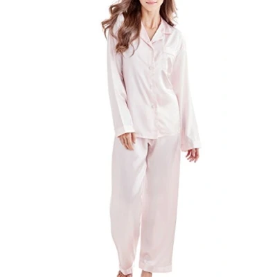 Imagen de Conjunto de pijama satén largo para mujer, ropa dormir, rosa claro, M