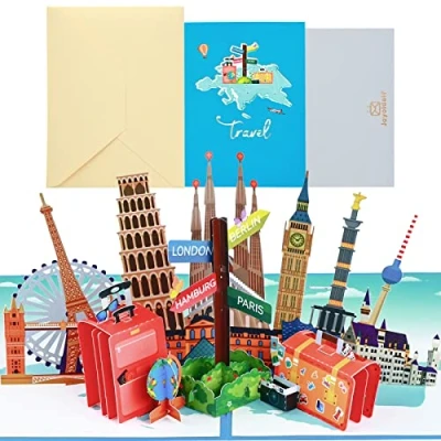 Imagen de joyoldelf Tarjeta Felicitacion Viajar Pop Up Postal CumpleañOs 3D, Despedida, Regalos Para Viajeros, Atracciones Famosas Visitar, Ideal Amigos, Salidas, Jubilacion (Viajes mundo)