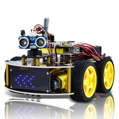 Imagen de KEYESTUDIO Kit de Arranque Coche 4WD Car para Arduino IDE, Control Remoto Bluetooth IR, Seguimiento línea, evitación obstáculos, etc. robótica programación 14+ Adolescente