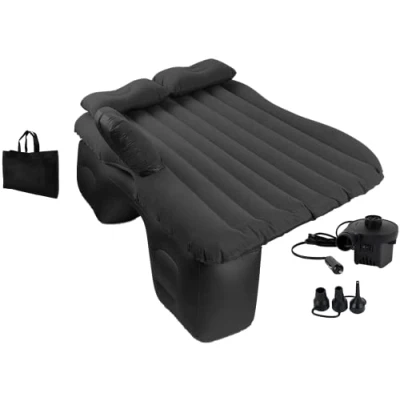 Imagen de EDIESI, Colchón Coche Hinchable, Colchoneta Inflable Individual para Asiento Trasero, con Bomba de Aire Eléctrica 12 V y 3 Adaptadores, Accesorios (Negro)