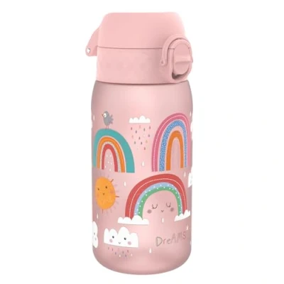 Imagen de Ion8 Botella de Agua para Niños, 350ml, a Prueba Fugas, Fácil Abrir, Cerradura Segura, Apta Lavavajillas, Sin BPA, Asa Transporte, Limpiar, Neutro en Carbono, Diseño Arcoiris