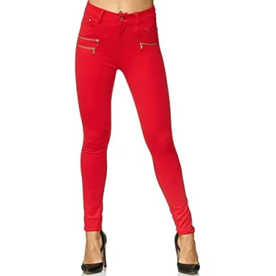 Imagen de Elara Pantalones Elásticos de Mujer Skinny Fit Jegging Chunkyrayan Rojo H86 10 Rot 36 (S)