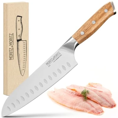 Imagen de Moritz &amp; Cuchillo Santoku 18cm Cocina Profesional con Hoja Extra Afilada de Japonés para Carne, Sushi, etc. Chef Mango Madera Acacia