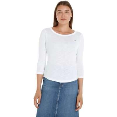Imagen de Tommy Hilfiger Camiseta de Manga Larga para Mujer 1985 Slim Slub Basic, Blanco (Th Optic White), XL