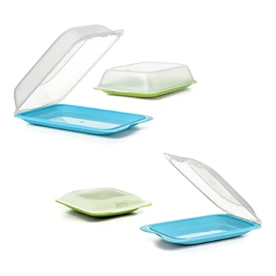 Imagen de TATAY Set de 4 Porta Embutidos y Alimentos Fresh, 2 MAXI MINI, Libre BPA, Reutilizables, Apilables, Apto Lavavajillas Microondas, Colores Verde Azul
