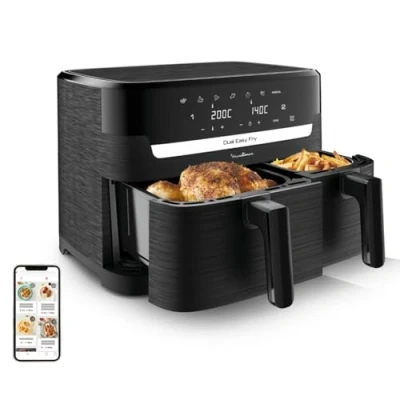 Imagen de Moulinex XXL Dual Easy Fry 11L: Freidora de Aire Doble Cesta +8 Personas, Dos cestas (6,5 L + 4,5 L),7 Programas Automáticos, EZ9428F0