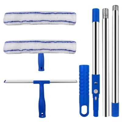 Imagen de Newpop 2 En 1 Rasqueta Limpiacristales Telescopico Kit, Escobilla de Goma para Suelo, Escoba Agua,120cm Palo Extensible, Limpiador Ventanas, Silicona Limpieza Cristales