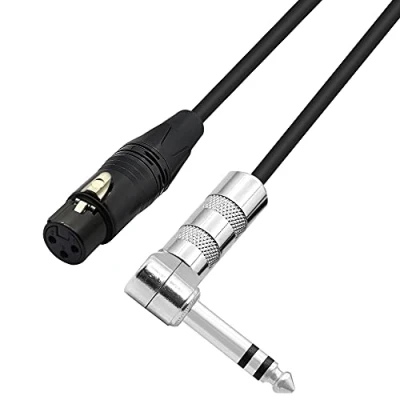 Imagen de PNGKNYOCN Cable 1/4 a XLR 90 grados ángulo recto 6,35 mm TRS macho hembra Jack Audio de micrófono estéreo para altavoces, escenario, DJ y más (50 cm)