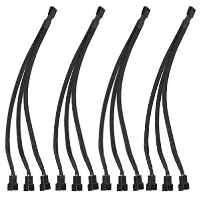 Imagen de cable de extensión del divisor ventilador PWM 4 pines negro y adaptador ventilador, convertidor 1 a 3 alimentación la computadora PC
