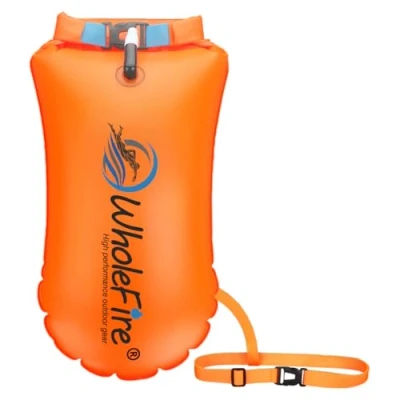 Imagen de WholeFire Boya de Natacion con Bolsa Seca 20L Impermeable, Flotador Seguridad para Nadar, Visibilidad Hinchable Deportes Acuáticos, Nadadores, Triatletas, Kayaks y Snorkelers
