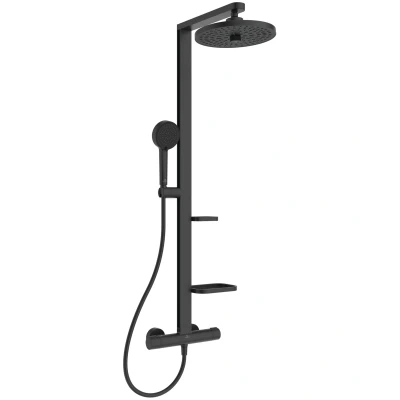 Imagen de Ideal Standard Alu+, Columna de ducha termostática aluminio, mezclador termostático exterior doble salida, negro seda, BD583XG
