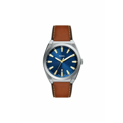 Imagen de Fossil Reloj Everett para Hombre, Movimiento de Cuarzo con Fecha a Tres Agujas y Correa Piel o Acero, Marrón Azul