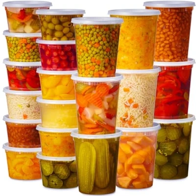 Imagen de Paquete de 48 recipientes plástico con tapas (16, 32 onzas, 24 cada uno), almacenamiento alimentos tapas, desechables transparentes para preparación comidas,