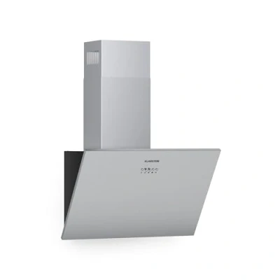 Imagen de Klarstein Silver Lining extractor de humos campana pared, diseño compacto inclinado, Clase A, 600 m3/h, 3 niveles potencia, control táctil, Acero inoxidable, 60 cm, Plateado