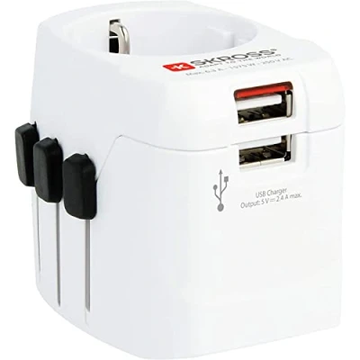 Imagen de SKROSS 1.302460 PRO LightUSB Adaptador de Viaje Universal 2 y 3 Polos con Tomas USB Voltaje Potencia: 100V 630W / 250V 1575W Protección Anti Choque Eléctrico