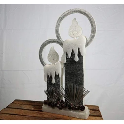 Imagen de SHATCHI Velas gemelas preiluminadas de Navidad 51 cm, con Pilas Espuma Purpurina y Acabado Cubierto Nieve, decoración Mesa, Color Gris