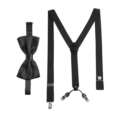Imagen de Massi Morino Juego de Tirantes con pajarita Negro para hombre Y mujer I elásticos en forma pinzas extra fuertes 3,5cm ancho longitud ajustable Corbata preatada traje