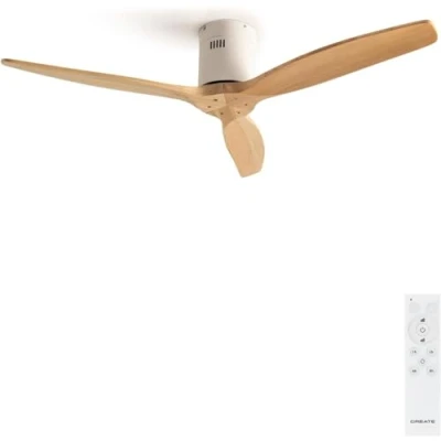 Imagen de CREATE / WINDCALM/Ventilador de techo blanco madera natural y mando 40W, Silencioso, Ø132cm, 6 velocidades, función verano invierno