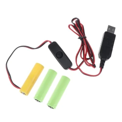 Imagen de Haveratio convertidor de Corriente USB, eliminadores batería Falsa, Cable Repuesto, 3x1,5 V, Pilas AA LR6 para Juguete electrónico con luz LED