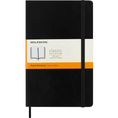 Imagen de Moleskine Cuaderno Clásico con Hojas Rayadas, Tapa Blanda y Cierre Elástico, Color Negro, Tamaño Grande 13 x 21 cm, 192