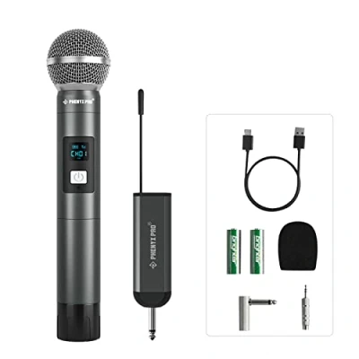 Imagen de Phenyx Pro Sistema de micrófono inalámbrico Digital Sencillo con 1 Mano dinámico, minirreceptor, 5 Frecuencias UHF, metálico para Canto, Karaoke, Bodas (PDP 1)