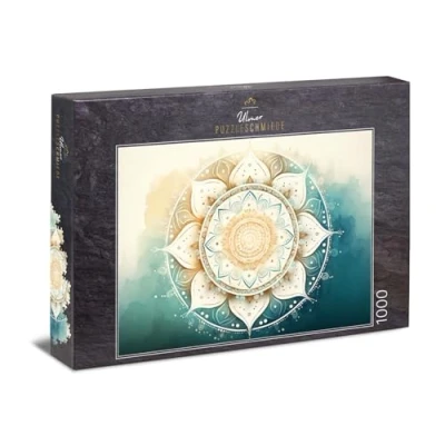 Imagen de Ulmer Puzzleschmiede Puzzle de Acuarela Mandala, 1000 Piezas, diseño Mandala Blanco Fino como Rompecabezas en Estilos Colores Suaves al Agua