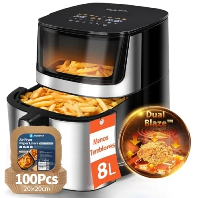 Imagen de Taylor Swoden Freidora Aire 8 Litros Dual Blaze™ Air Fryer 2000W, Ventana, EvenlyCook, 10 Programas, 3 Modos, Interior Metálico, Apta para Lavavajillas, Con Papel 100 Unidades