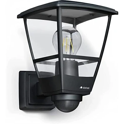 Imagen de Steinel L 10 S Lámpara de pared para exteriores, en color negro, con sensor movimiento 180, un diseño clásico farola y portalámparas E27, ideal entradas viviendas
