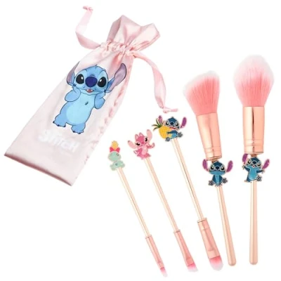 Imagen de Disney Sets de Brochas para Maquillaje Stitch Pinceles con Estuche Viaje Regalos Lilo y Mujer (Rosa)