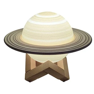 Imagen de 16 colores luz nocturna LED lámpara Saturno 3D recargable luna USB con soporte madera para regalo