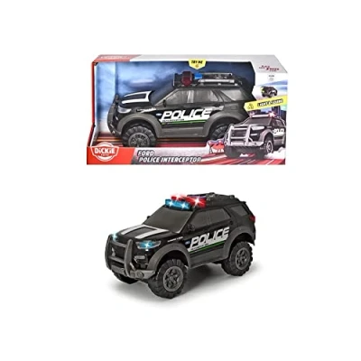 Imagen de Dickie Toys 203306017 Ford Interceptor Police SUV Coche de Juguete 30cm con Rueda Libre, Luz Intermitente y Sirena, para Niños a Partir 3 Años, Negro/Gris