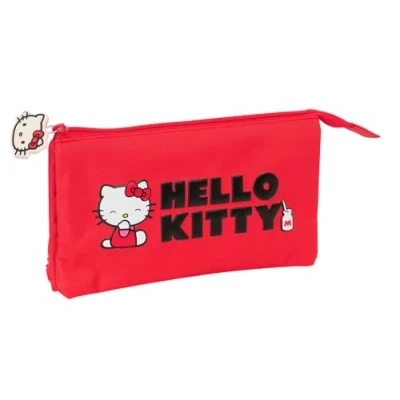 Imagen de Safta Hello Kitty Iconic Portatodo Triple, Estuche Infantil, Niño, Ideal para Niños en Edad Escolar, Cómodo y Versátil, Calidad Resistencia, 22x3x12 cm