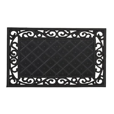 Imagen de Relaxdays Fußmatte Gummi 75x45 Blumen Felpudo decoravito para la Entrada de su hogar, 1.5 x 95 45 cm, Caucho, PVC, Antideslizante, Color Negro, 75 cm