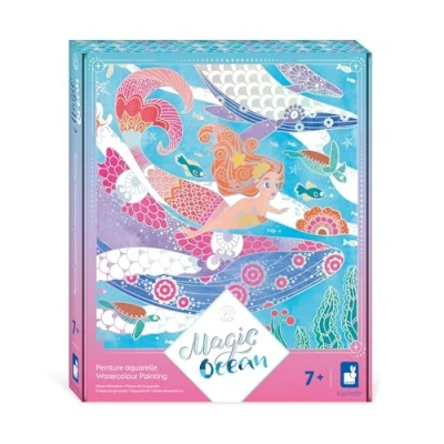 Imagen de Janod 4 Cuadros con Tramas Plateadas Acuarelas Tema Sirena Magic Ocean Kit de Manualidades para Niños Aprendizaje Motricidad Fina y Concentración A Partir 7 años J09107