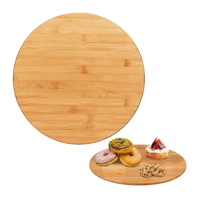 Imagen de Relaxdays Plato Giratorio Redondo de Madera, Tartas, Bandeja Aperitivos, Soporte Especias, Bambú, Ø 40cm, Marrón, 3,5 x 40 cm
