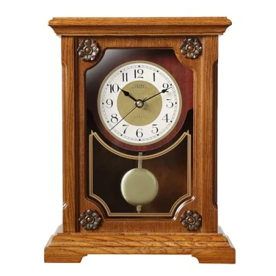 Imagen de Prim Reloj de Mesa diseño Retro Loto,Madera Clara,decoración Lujo con Esfera Decorada,Motor a Paso Cuarzo,tamaño: 243 x 308 115 mm,decoración para salón,Dormitorio,