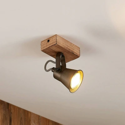Imagen de foco halógeno &#039;Grandesa&#039; (Vintage) en Marrón hecho de Madera e.o. para Salón &amp; Comedor (1 llama, GU10) Lindby lámpara techo, foco, lámpara, techo