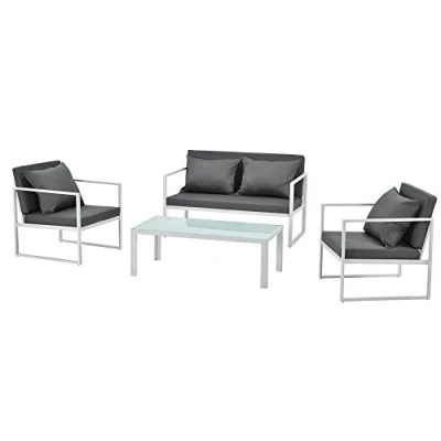 Imagen de casa.pro Set de Muebles jardín 2 x Silla sofá Mesa Centro Vidrio Blanco