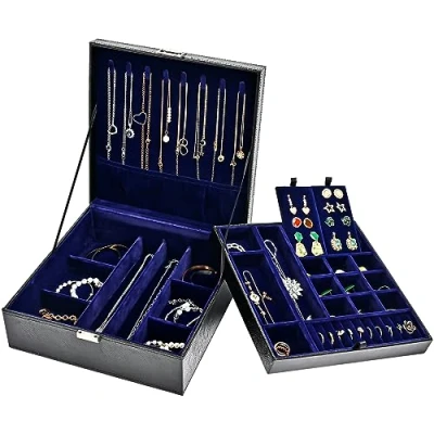 Imagen de Procase Caja Organizadora de Joyas, Almacena Collar Pendientes Pulseras Anillos y otros Accesorios, Estuche Grande Joyero Cuero PU Doble Capa Apilable para Mujer Niña Dama Novia Amiga Legardo