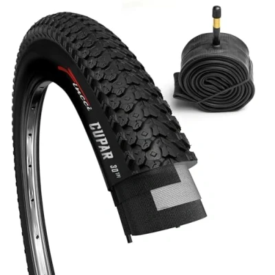 Imagen de Fincci Set Cubierta Bicicleta 26 x 2.125 Pulgadas 57 559 con Camara de Aire Schrader Válvula Interior Cupar Neumaticos Plegable MTB para Montaña Hibrida Neumatico Bici